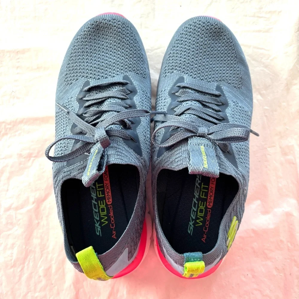 Skechers Flex Appeal 2.0 Stretch Knit Slip-On Sneakers blue pink SZ 6.5 Worn 1X